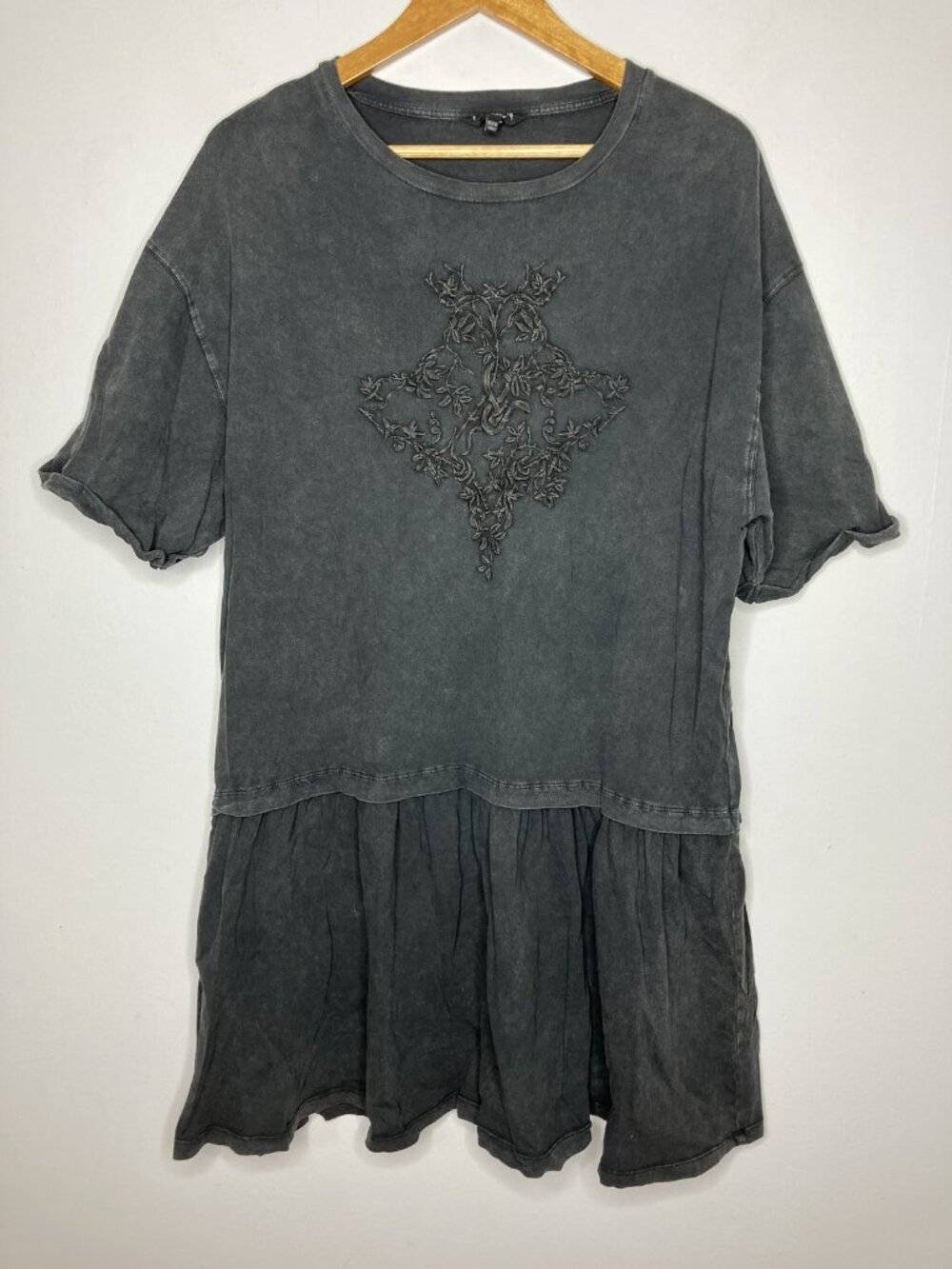 DISTURBIA Dress Women's Size 14 XL Washed Black Embroidered Goth Witchy